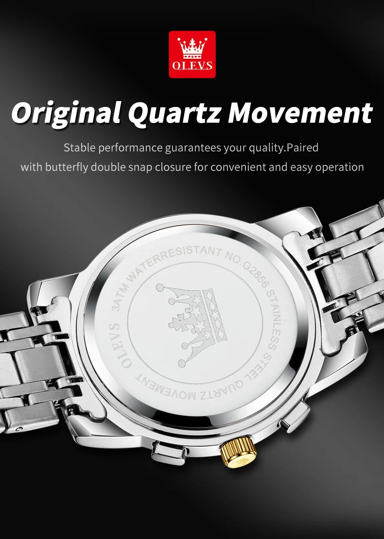 OLEVS Skeleton Watch Men – Quartz, Stainless Steel, Luxury
