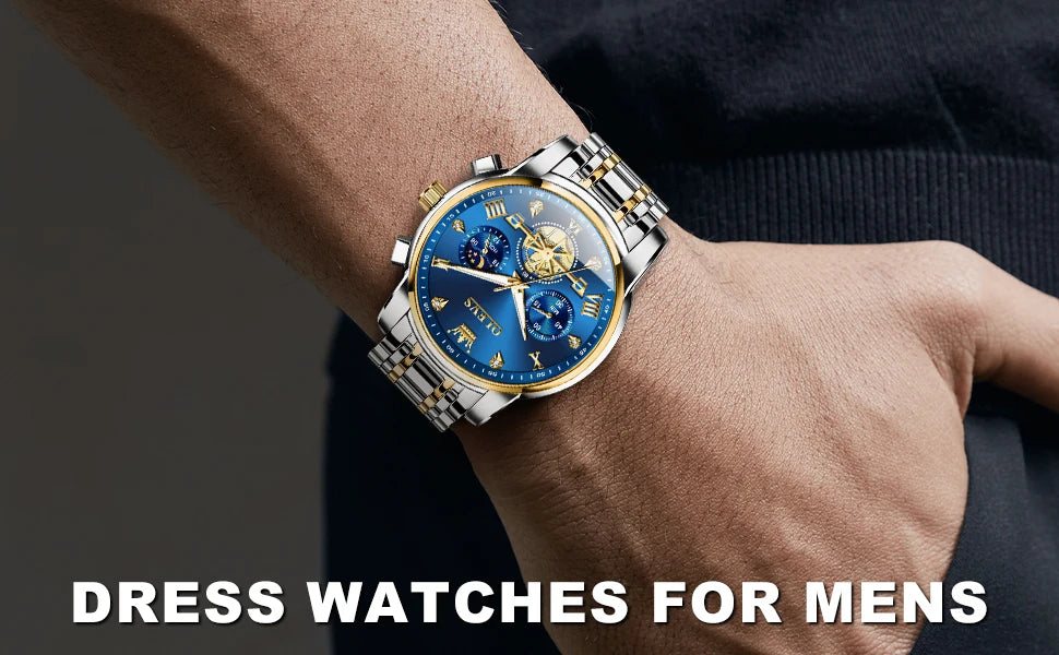 OLEVS Skeleton Watch Men – Quartz, Stainless Steel, Luxury