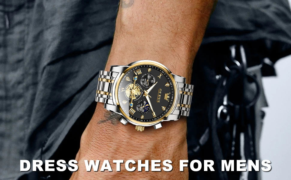 OLEVS Skeleton Watch Men – Quartz, Stainless Steel, Luxury