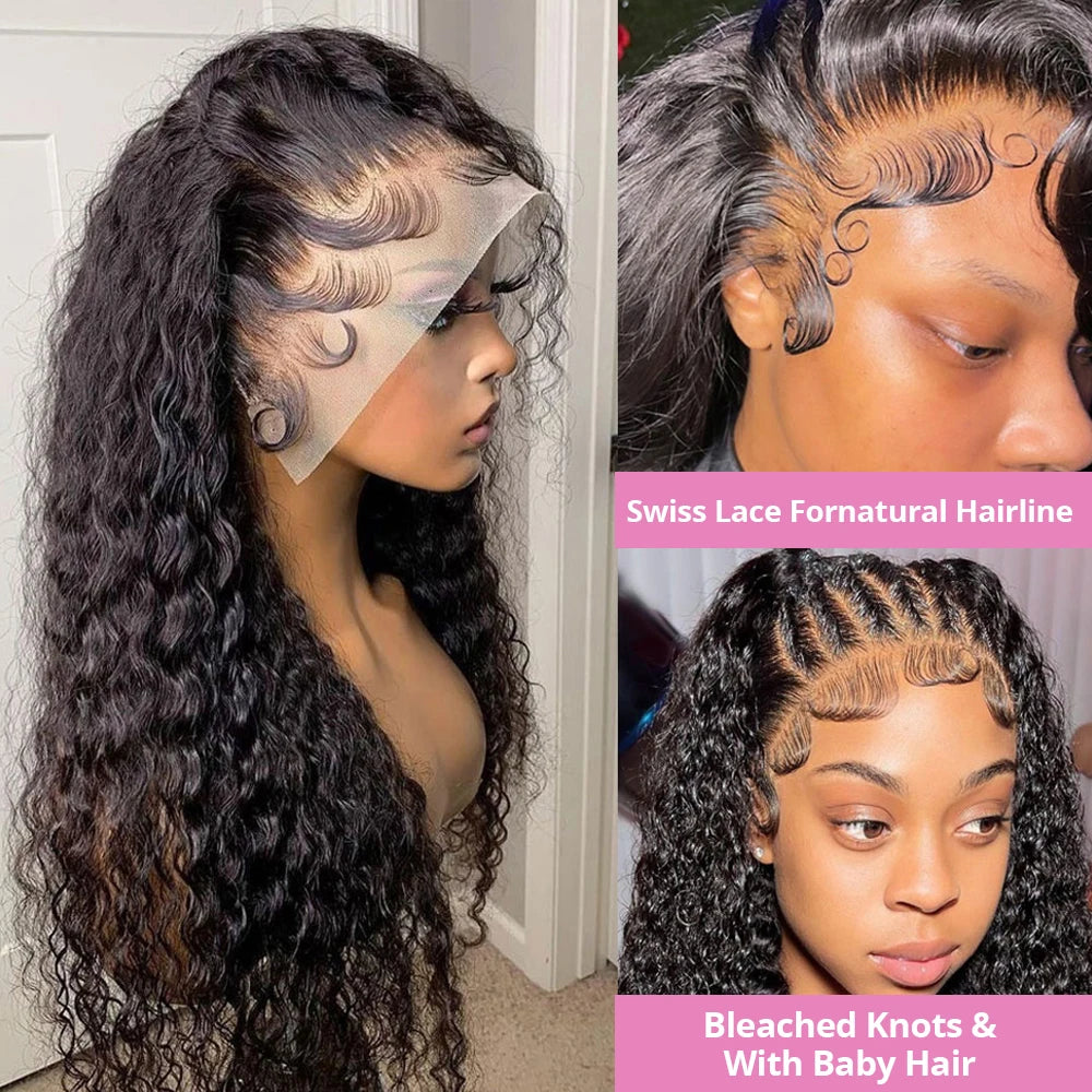 40 50 Inch Water Wave Curly Lace Front Wigs 13x4 13x6 HD Deep Wave Lace Frontal Wig 7x5 Glueless Human Hair Wigs For Women 300%