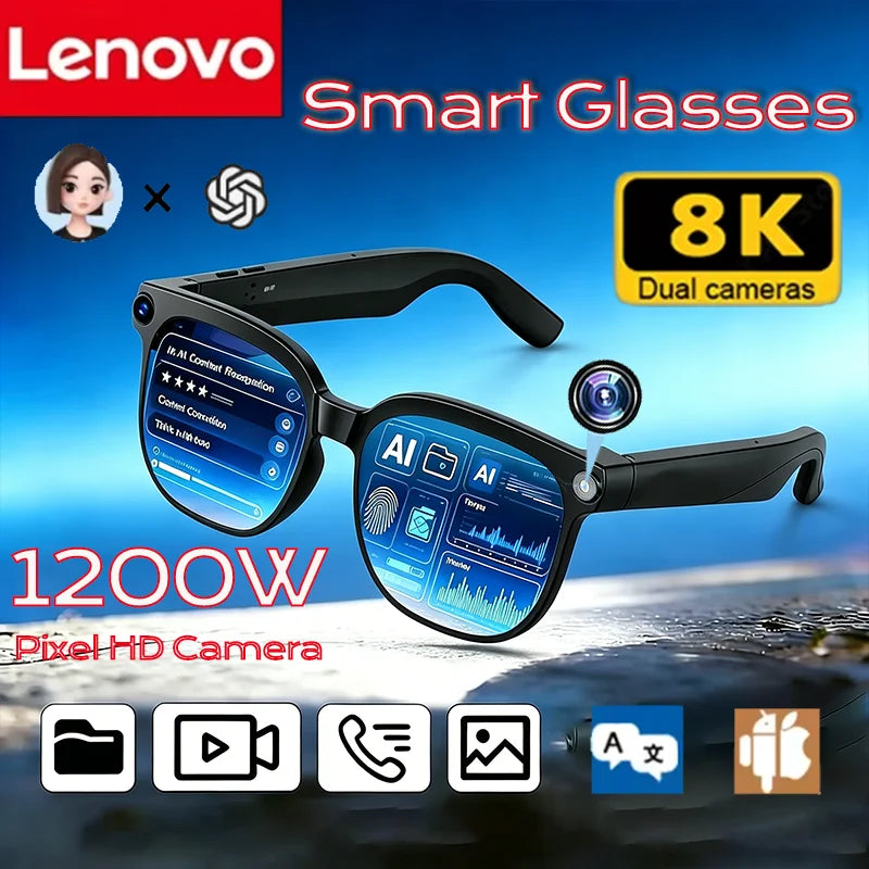 Lenovo AI Smart Glasses 8K Touch Control Photo Camera Recording Translator Voice Assistant Music Wireless Bluetooth Sunglasses