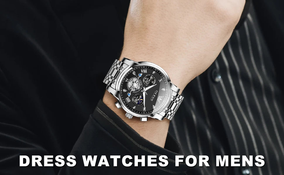OLEVS Skeleton Watch Men – Quartz, Stainless Steel, Luxury
