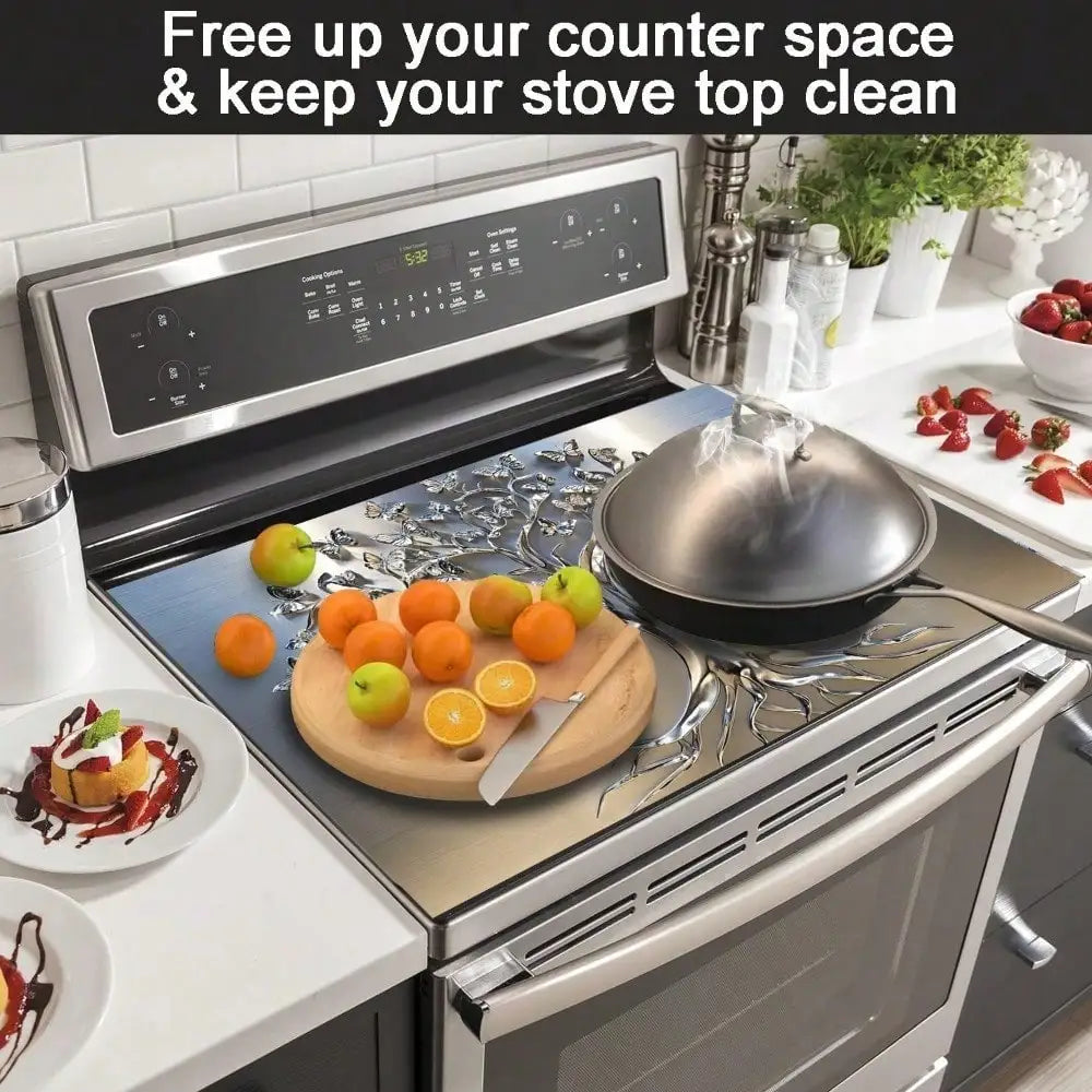2D Flat Stove Cover Mat - Classic Tree Design with Intricate Branches & Leaves, Durable Rubber Table Protector for Kitchen Decor