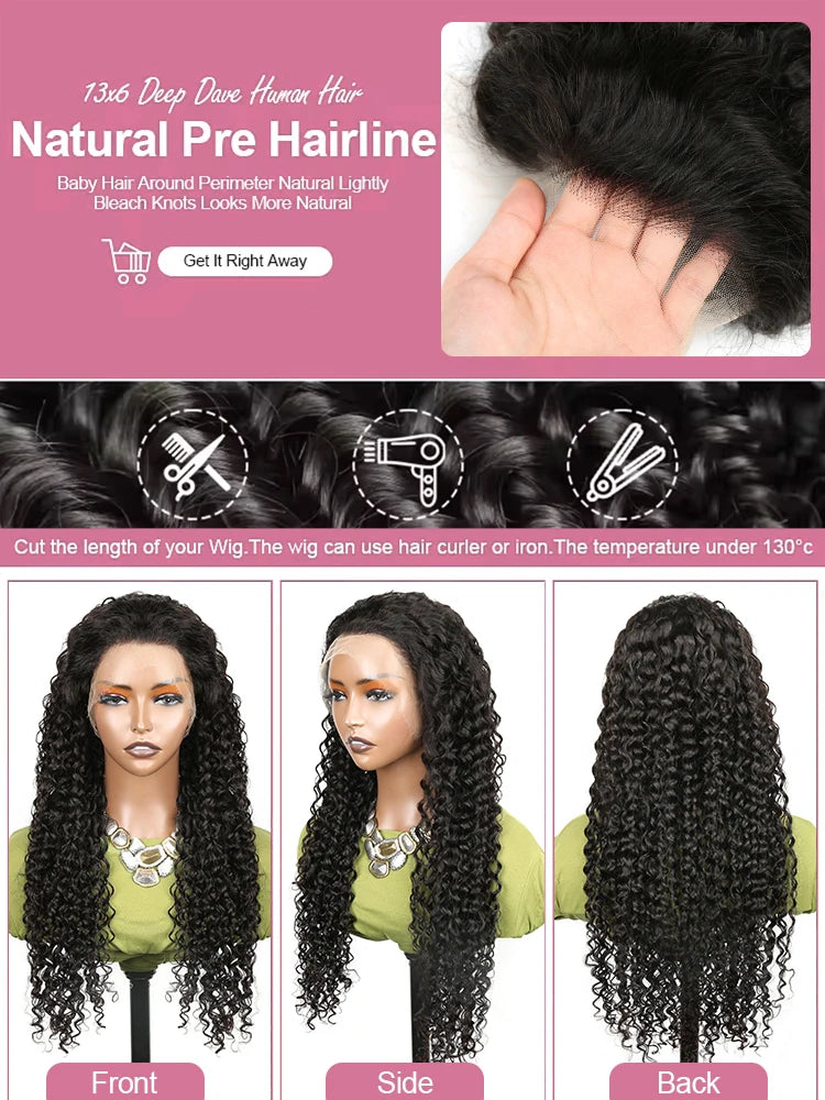 40 50 Inch Water Wave Curly Lace Front Wigs 13x4 13x6 HD Deep Wave Lace Frontal Wig 7x5 Glueless Human Hair Wigs For Women 300%
